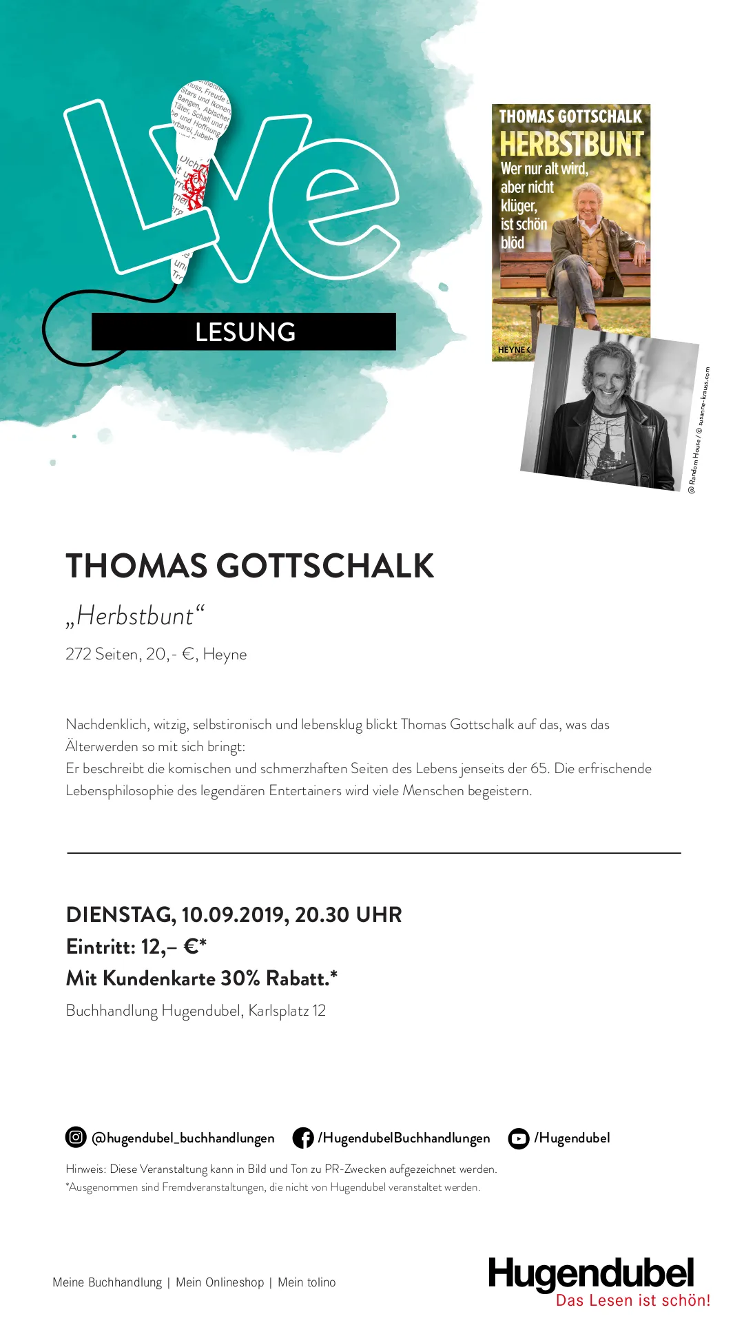Thomas Gottschalk kommt mit „Herbstbunt“ zu Hugendubel am Stachus